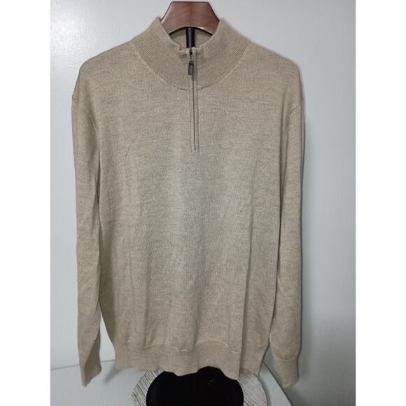 JOS A. Bank, Signature Collection, Beige 1/4 Inch Zipper Wool Sweater, Men's XL - Picture 1 of 5